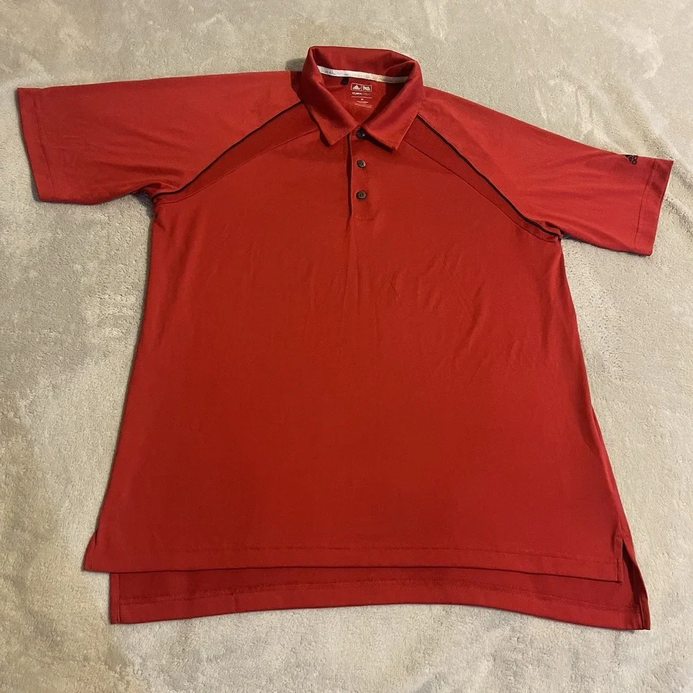 Adidas Golf Shirt Men Medium Red Climacool Polo Lightweight Athletic Embroidered